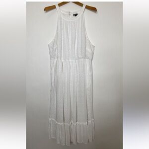 🤍TORRID White Halter Dress Ruffle Tiered White Eyelet Midi Lined Pockets Size 2